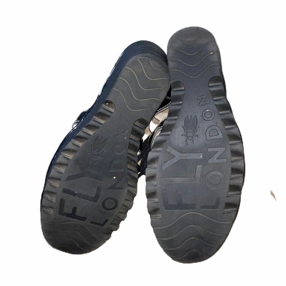 FLY London Black Yito Patent Caged Lace Up Wedges - Picture 11 of 14